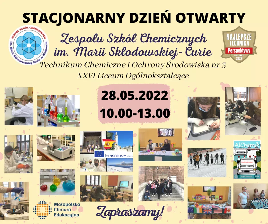 Plakat promujący Dni Otwarte w Zespole Szkół Chemiczncyh