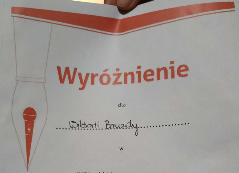 Wyróżnienie dla uczennicy ZSCH W Wojwódkzim Konkursie Poezji i Piosenki Patriotycznej