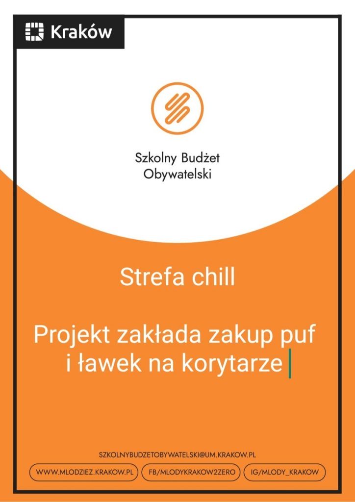Plakat promujący projekt "Strefa chill" w Szkolnym Budżecie Obywatelskim 2023.