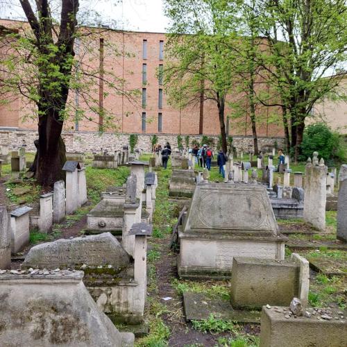Widok na groby na cmentarzu żydowskim